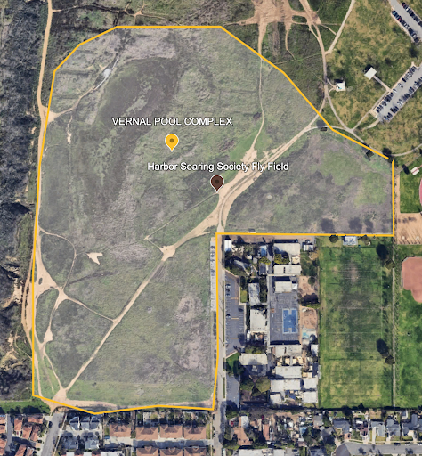 Fairview Park outlined map with Vernal Pool Complex and HSS Proximity