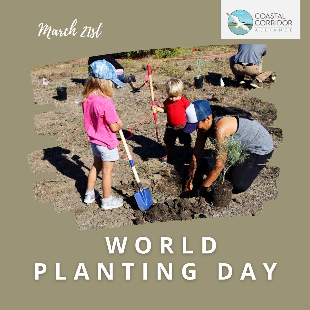 Two children are planting with their mom.